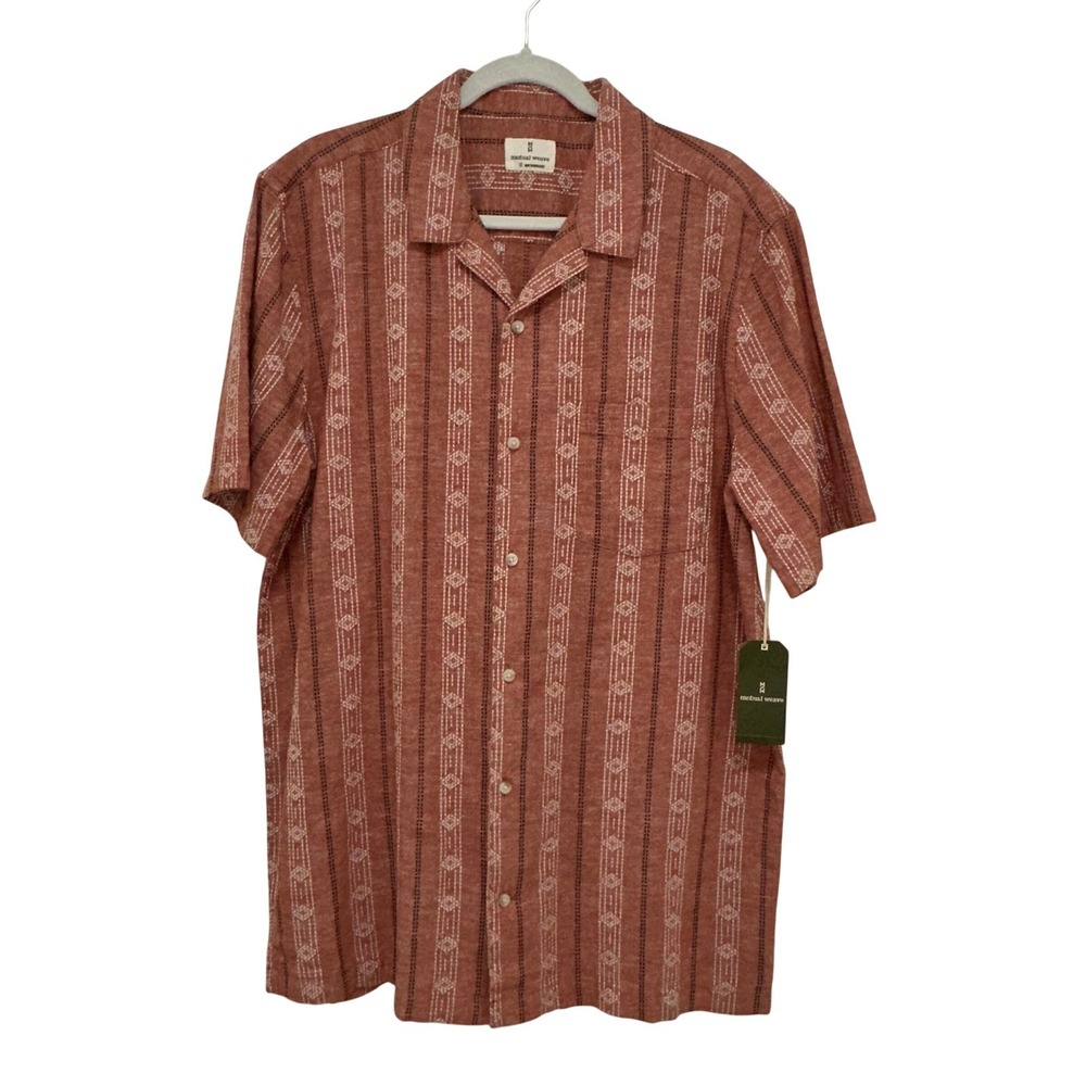 Mutual Weave Button Down Shirt Mens LT Copper Dobby NWT Cotton Linen Geometric